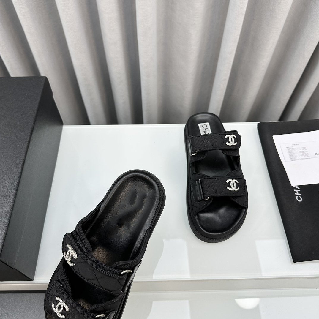 dad sandals black textile mules - 35