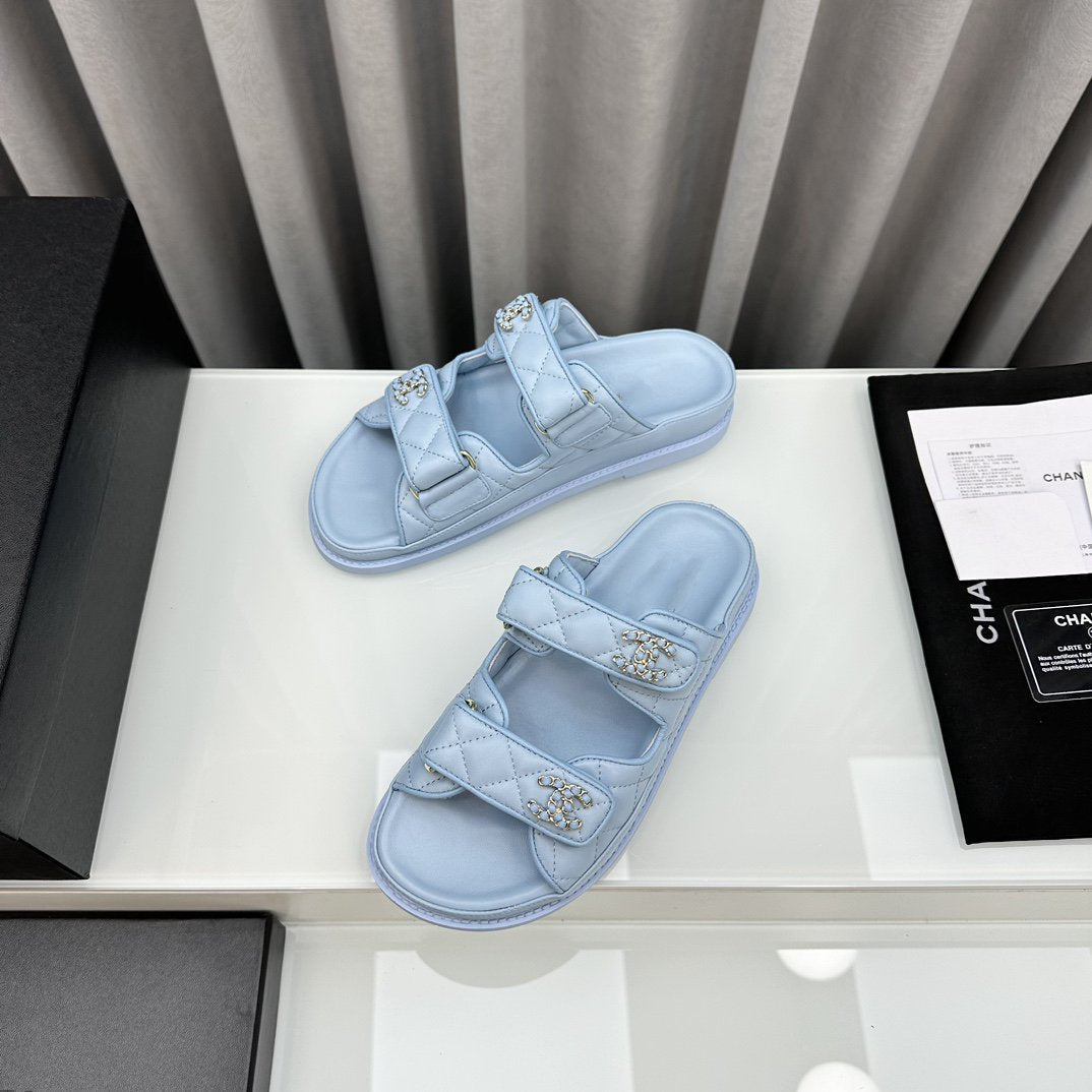 dad sandals cloud blue lambskin mules - 35