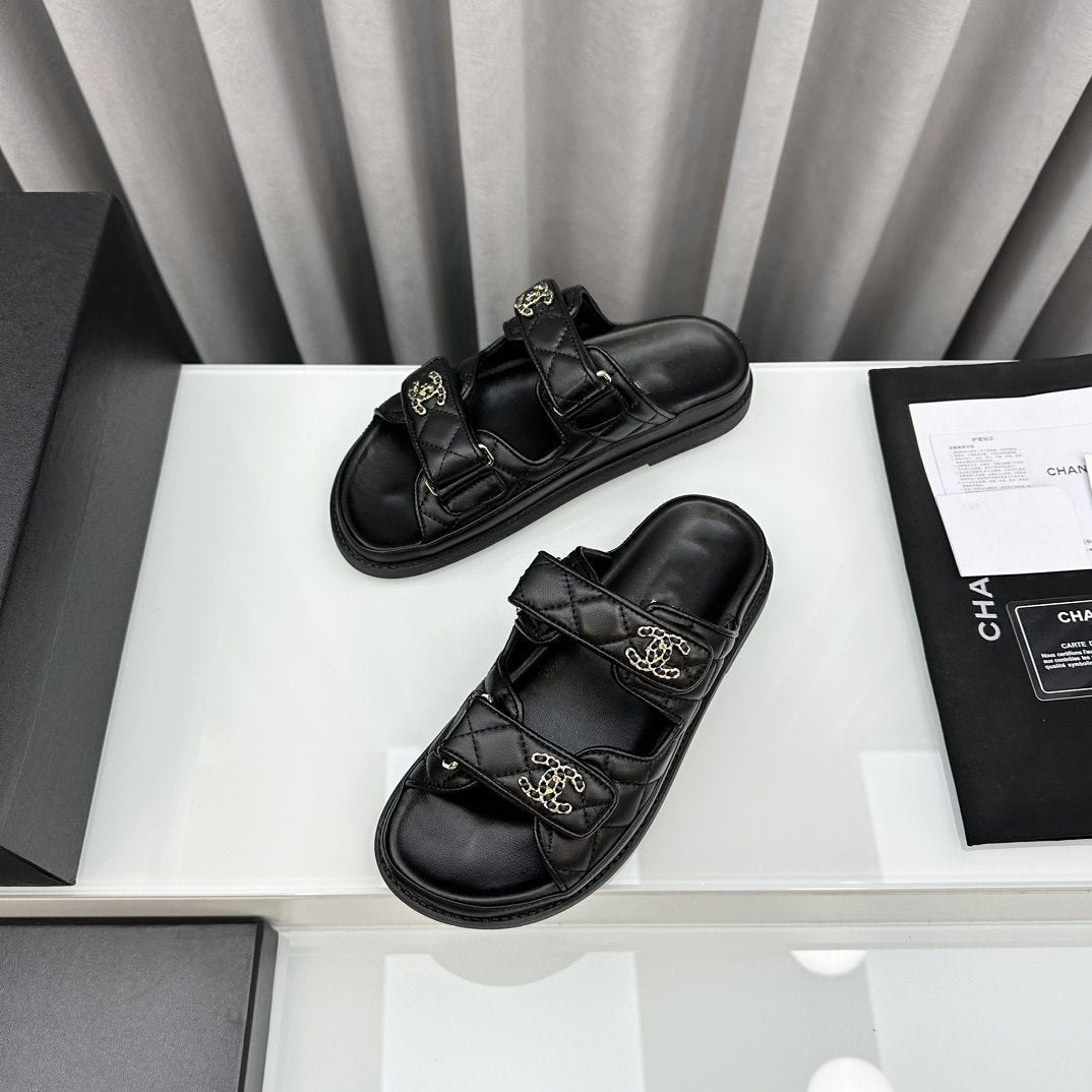 dad sandals black lambskin mules - 35