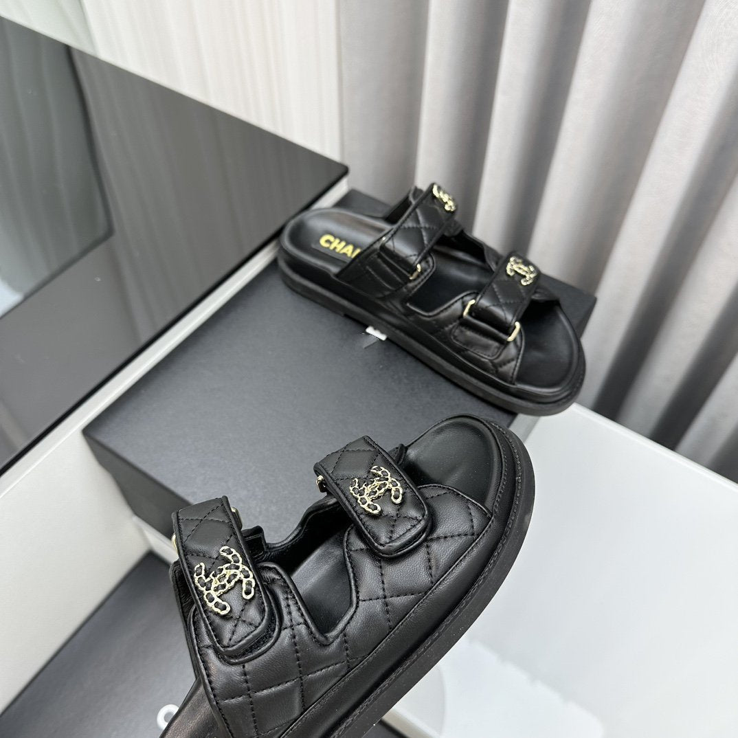 dad sandals black lambskin mules - 35