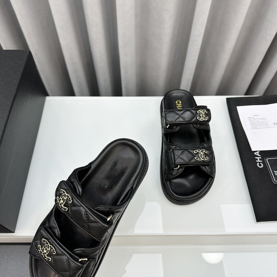 dad sandals black lambskin mules - 35