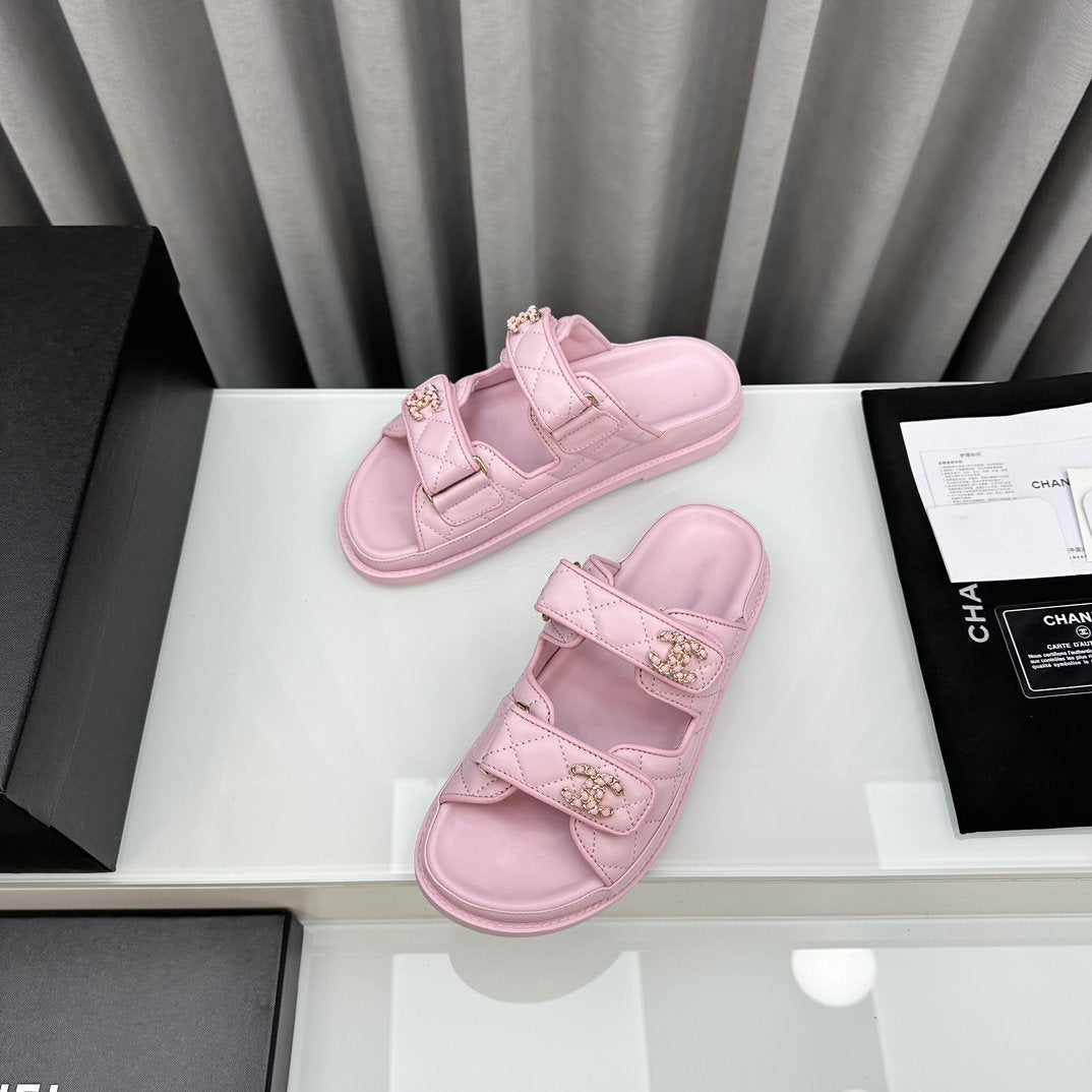 dad sandals pink lambskin mules - 35