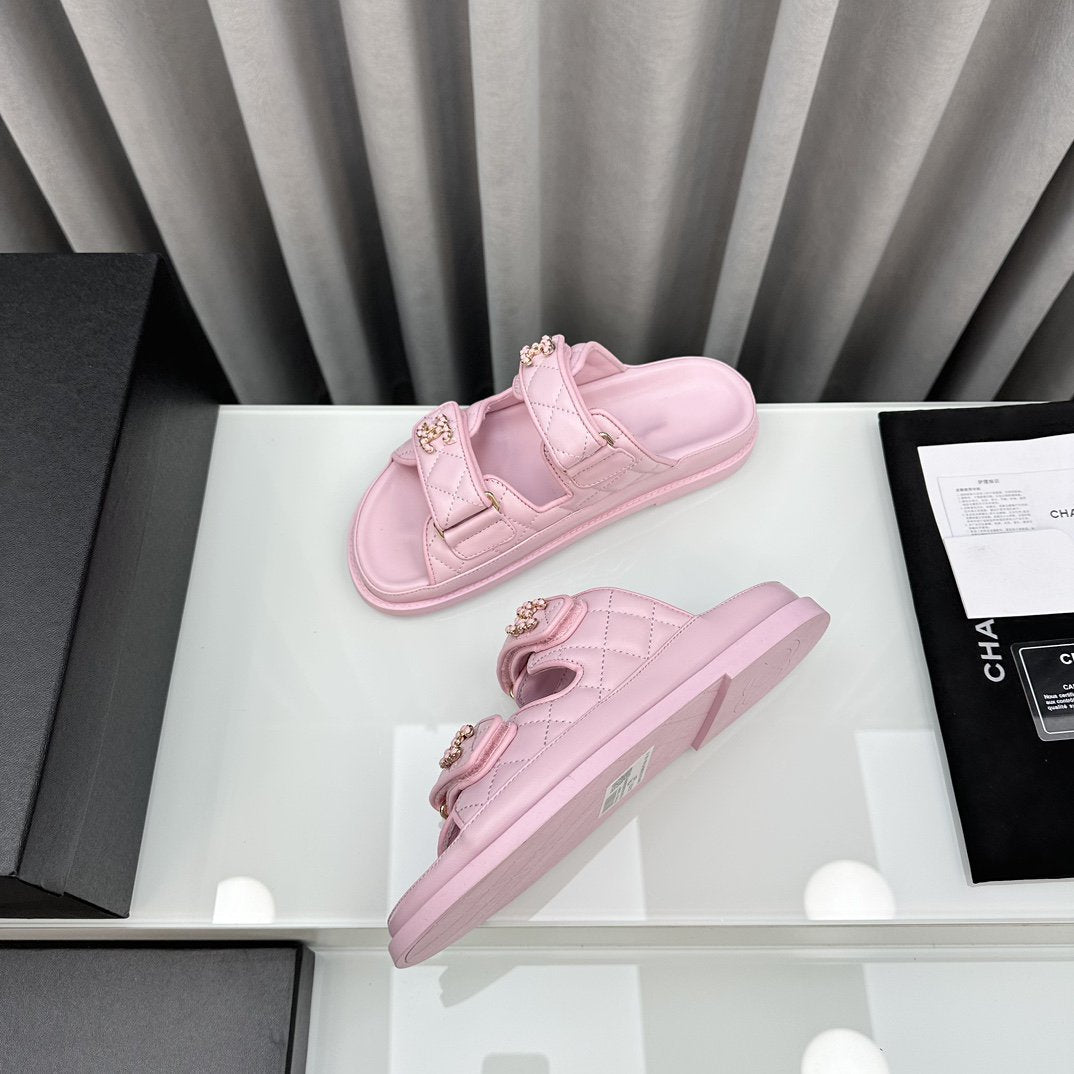 dad sandals pink lambskin mules - 35