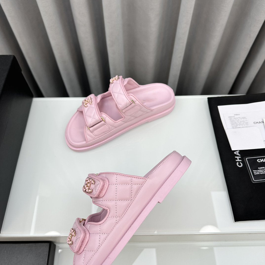 dad sandals pink lambskin mules - 35