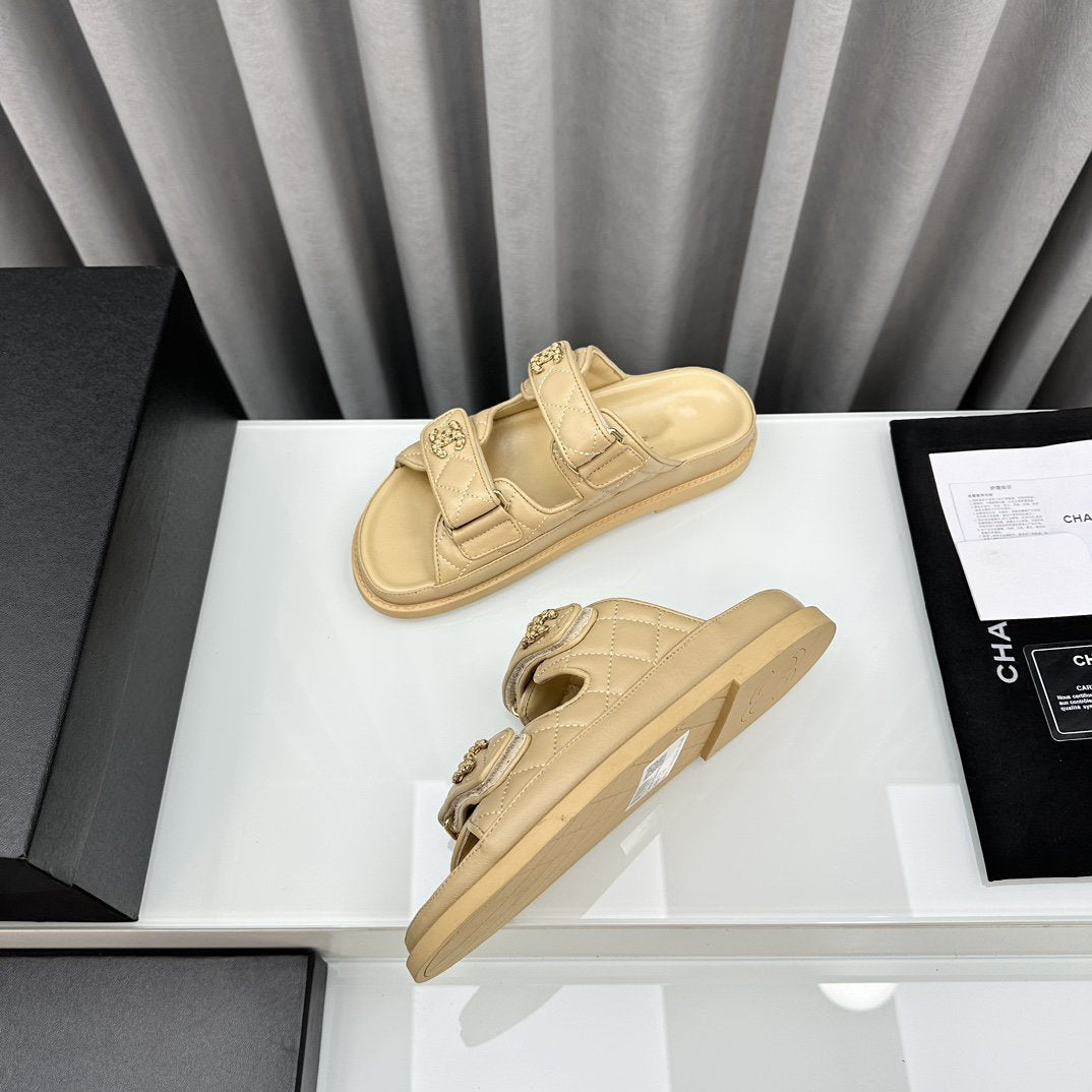 dad sandals beige lambskin mules - 35