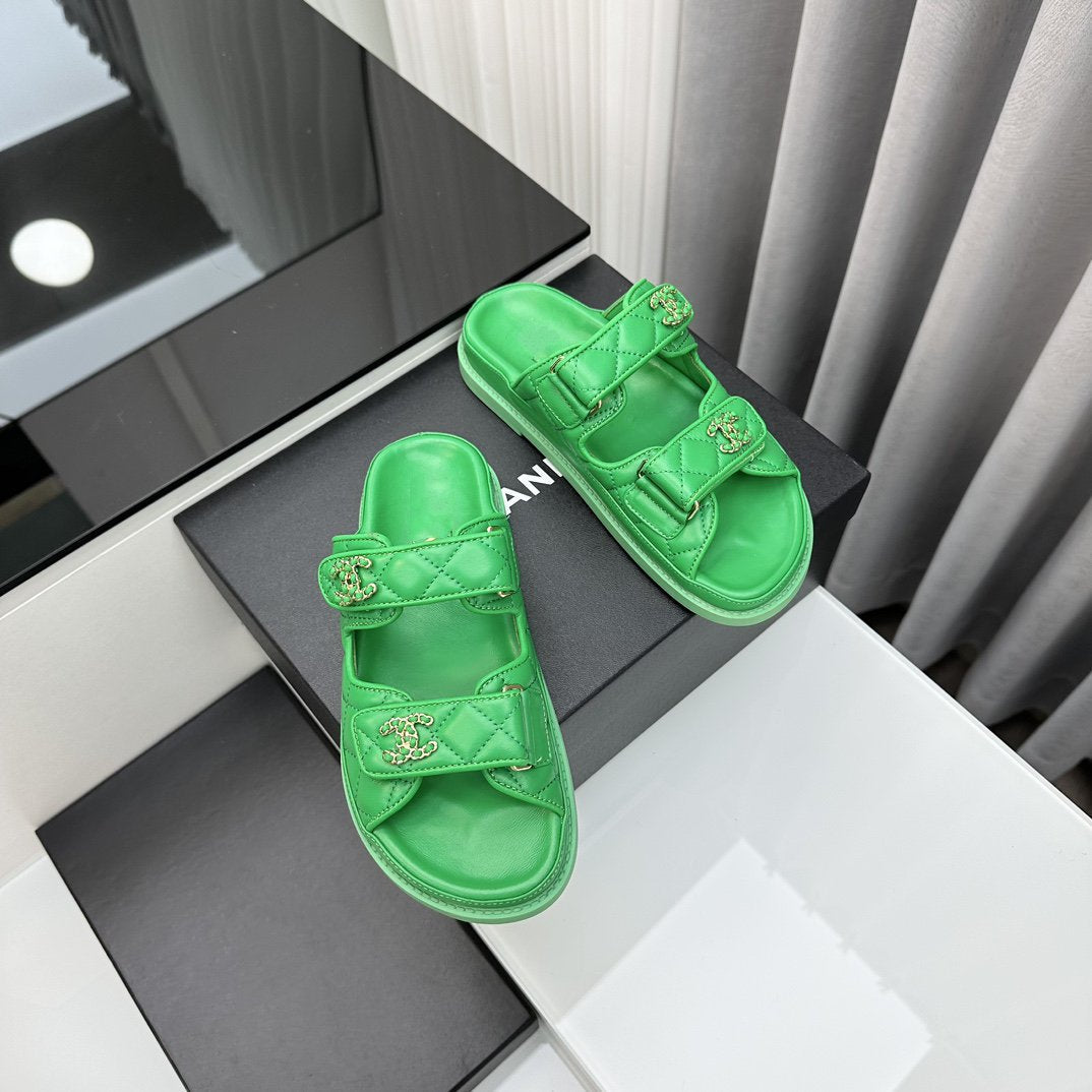 dad sandals greean lambskin mules - 35