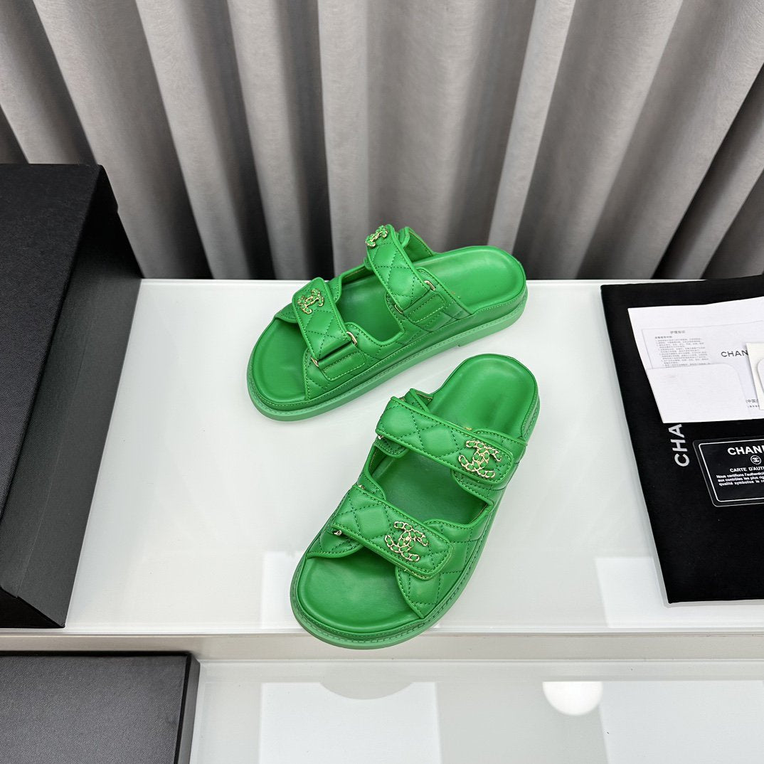 dad sandals greean lambskin mules - 35