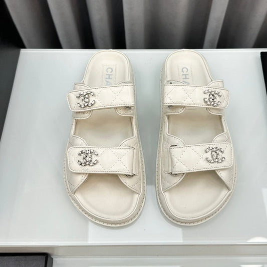 dad sandals white lambskin interwoven leather cc - 35