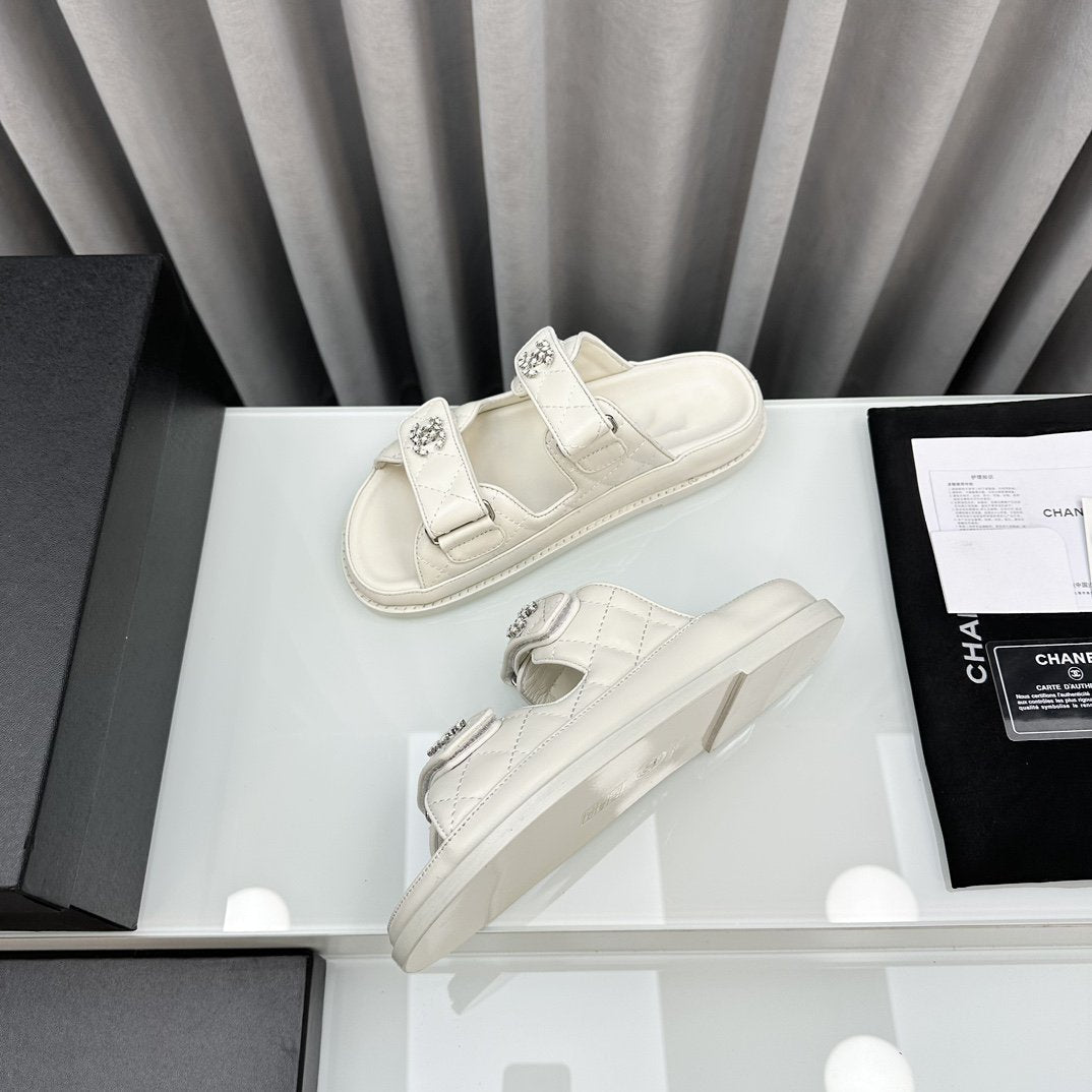 dad sandals white lambskin interwoven leather cc - 35