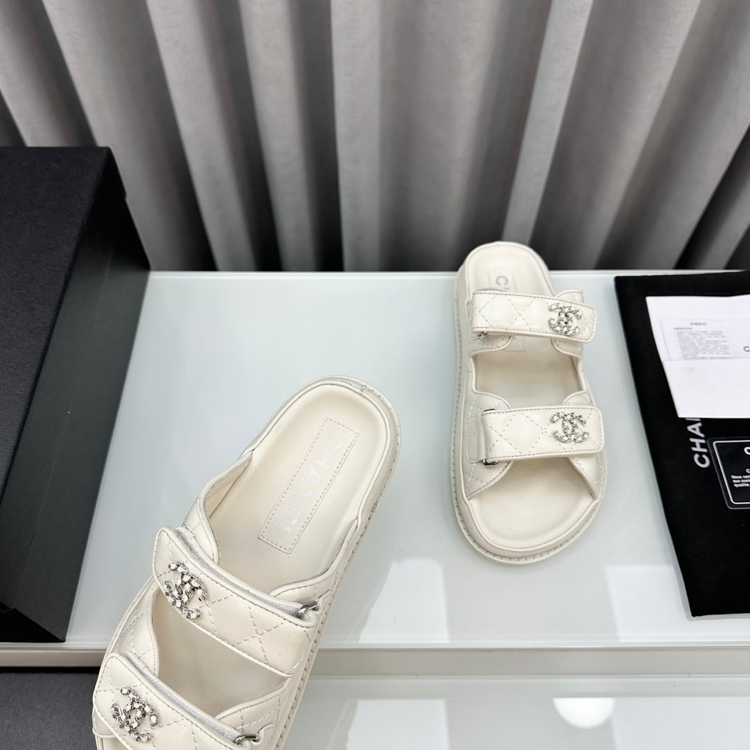 dad sandals white lambskin interwoven leather cc - 35