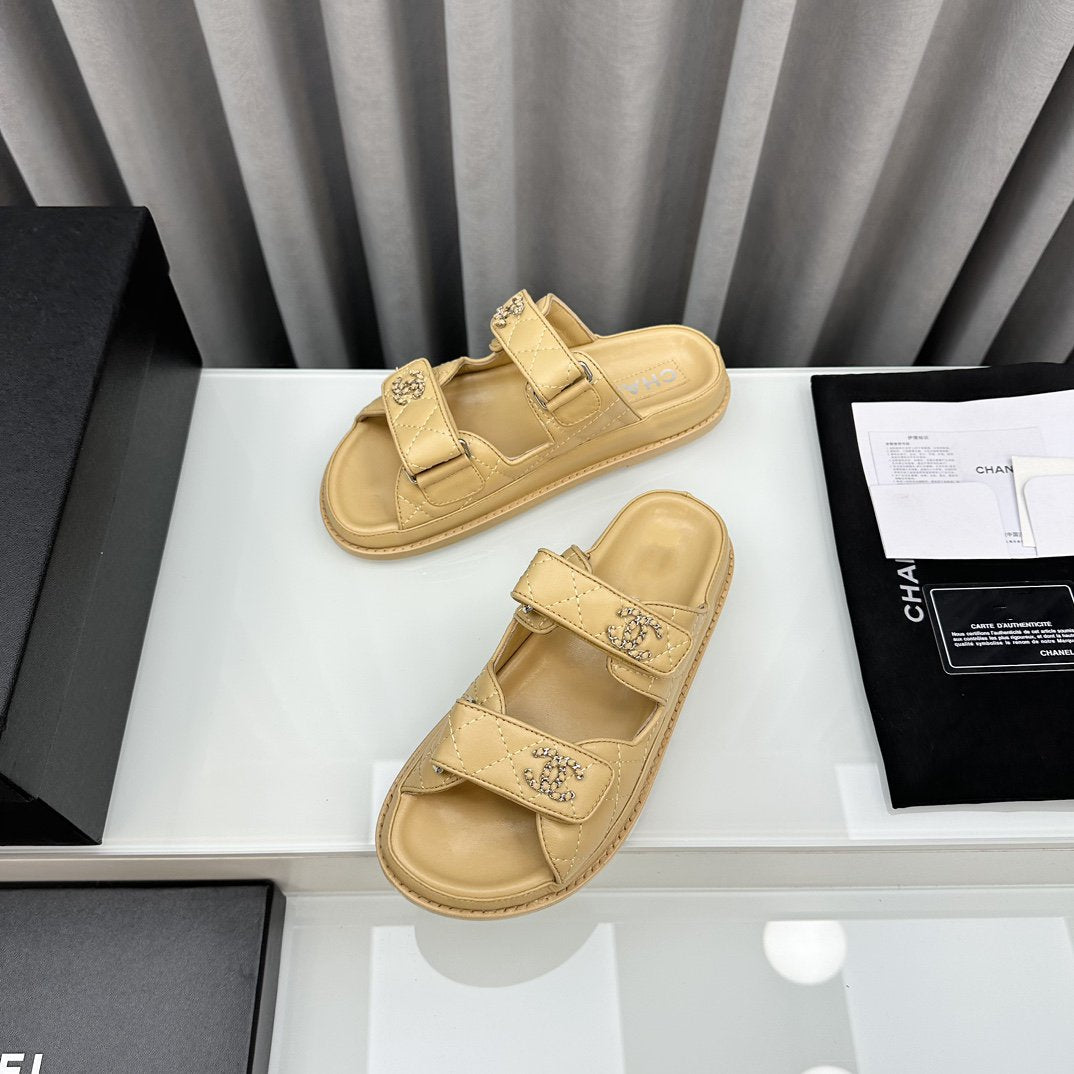 dad sandals beige lambskin interwomen leather cc - 35