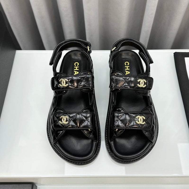 dad sandals black patent lambskin - 35