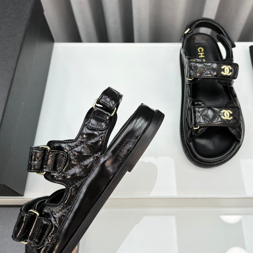 dad sandals black patent lambskin - 35
