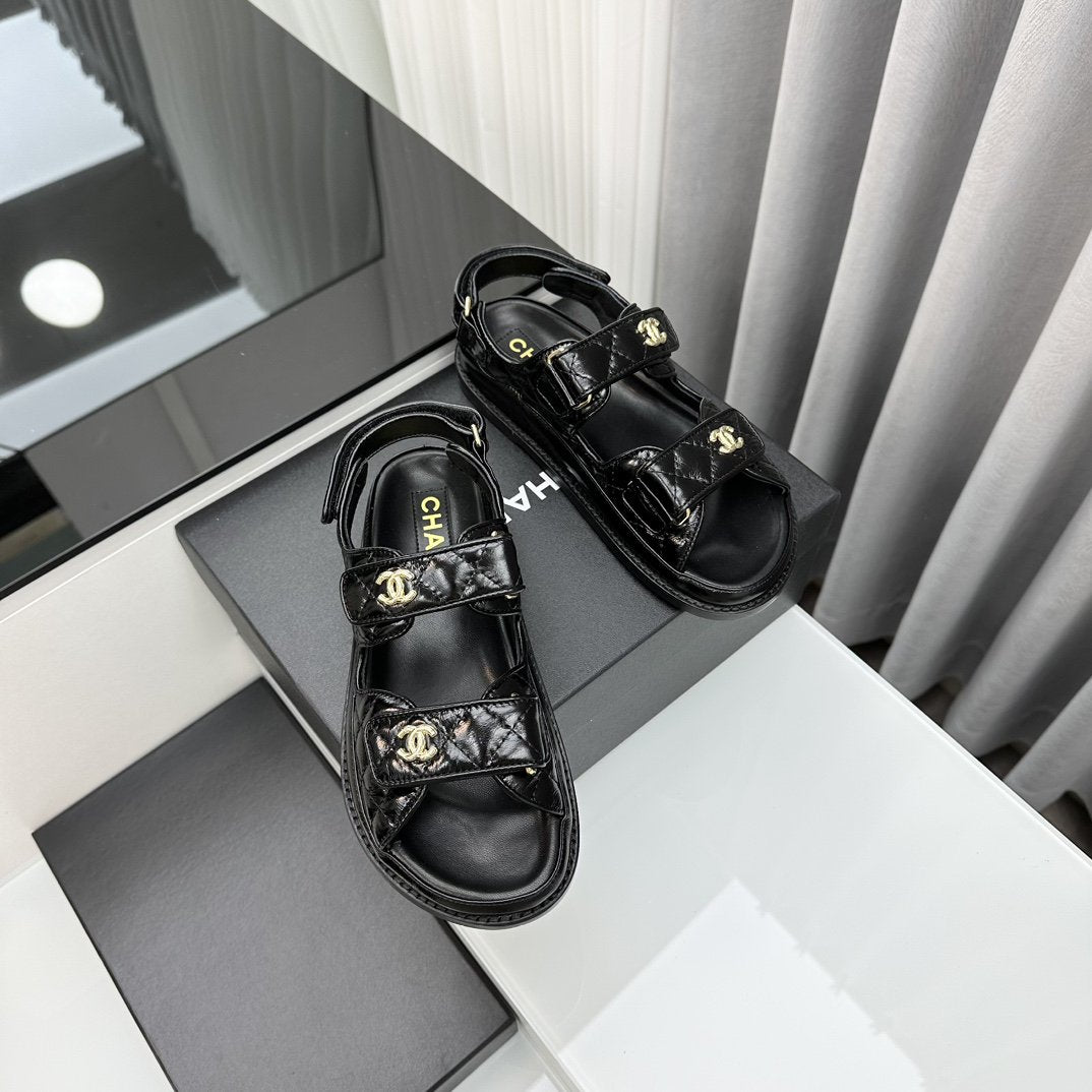dad sandals black patent lambskin - 35