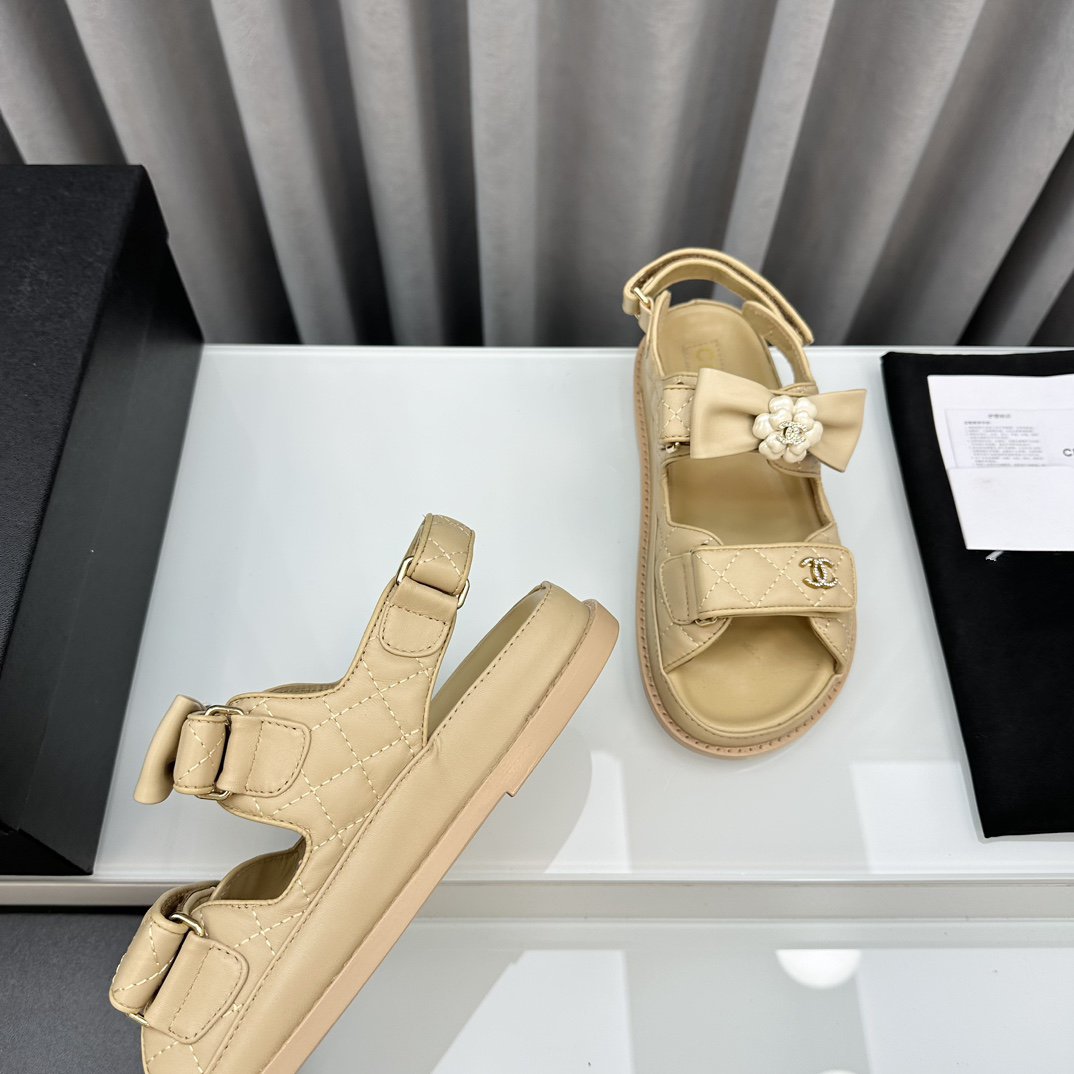 dad sandals beige bow tie lambskin - 35