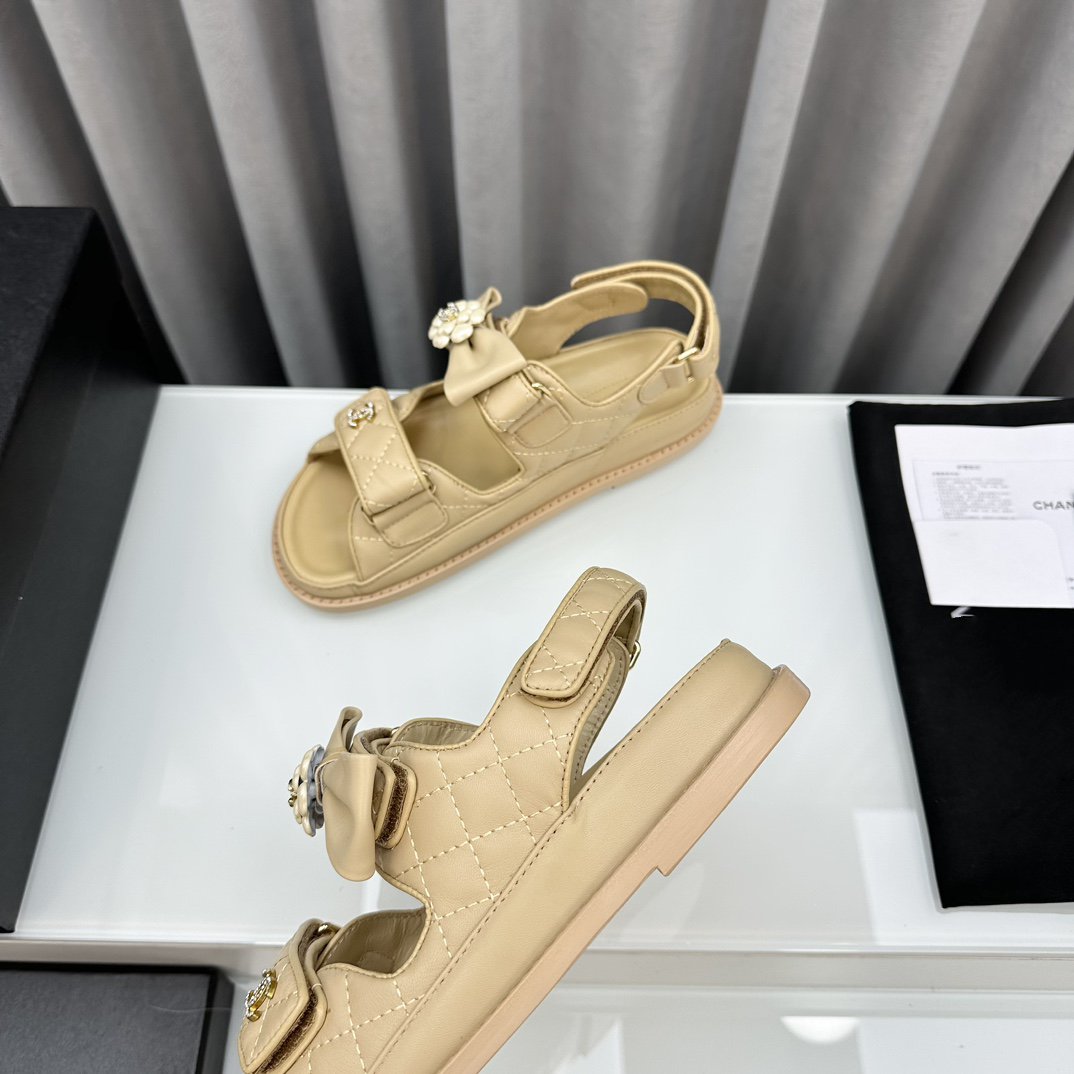 dad sandals beige bow tie lambskin - 35