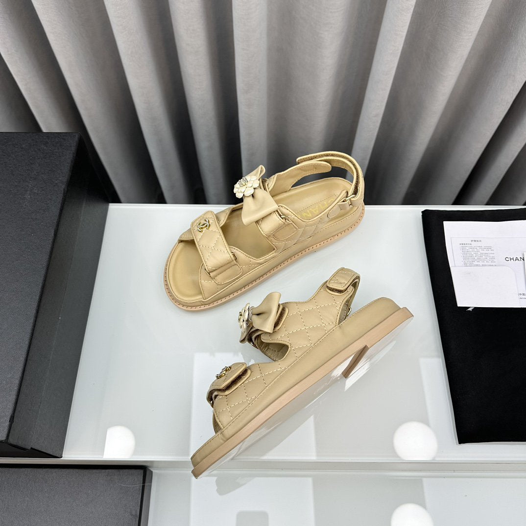 dad sandals beige bow tie lambskin - 35
