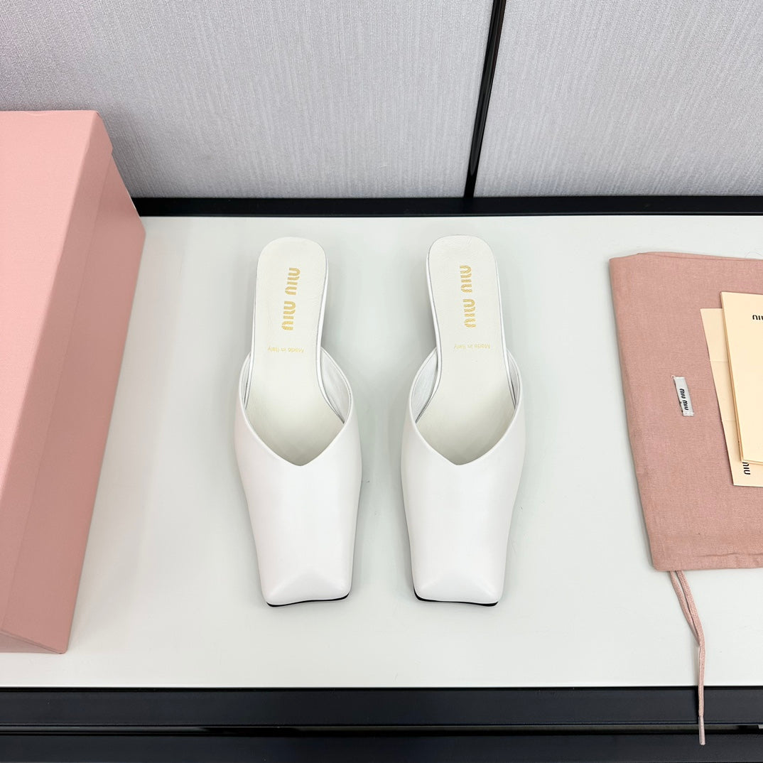 SQUARE TOE MULES WHITE SHEEPSKIN - 35