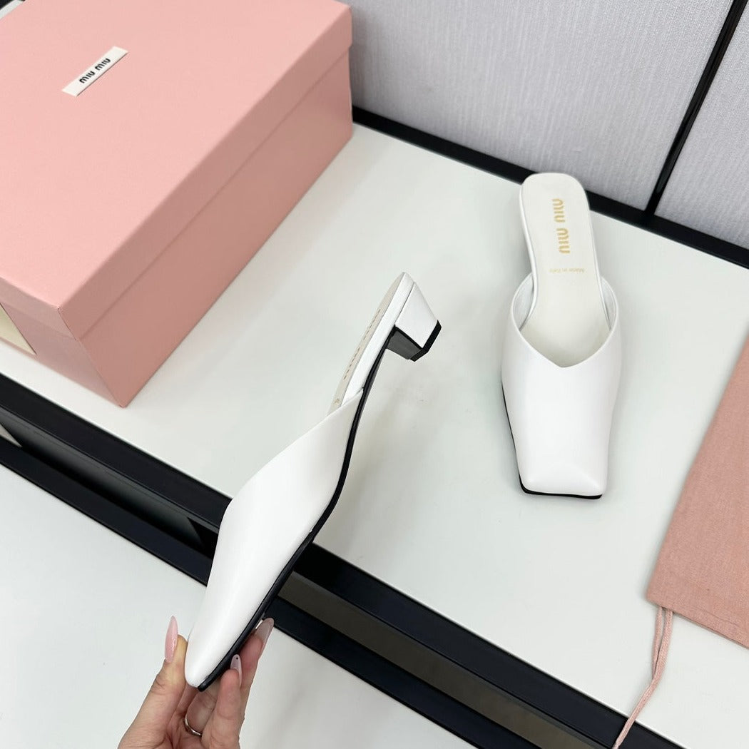 SQUARE TOE MULES WHITE SHEEPSKIN - 35