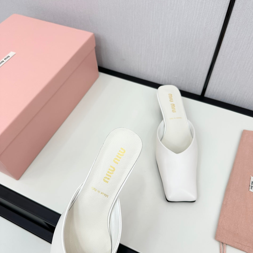 SQUARE TOE MULES WHITE SHEEPSKIN - 35