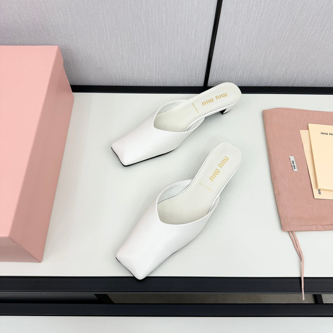 SQUARE TOE MULES WHITE SHEEPSKIN - 35