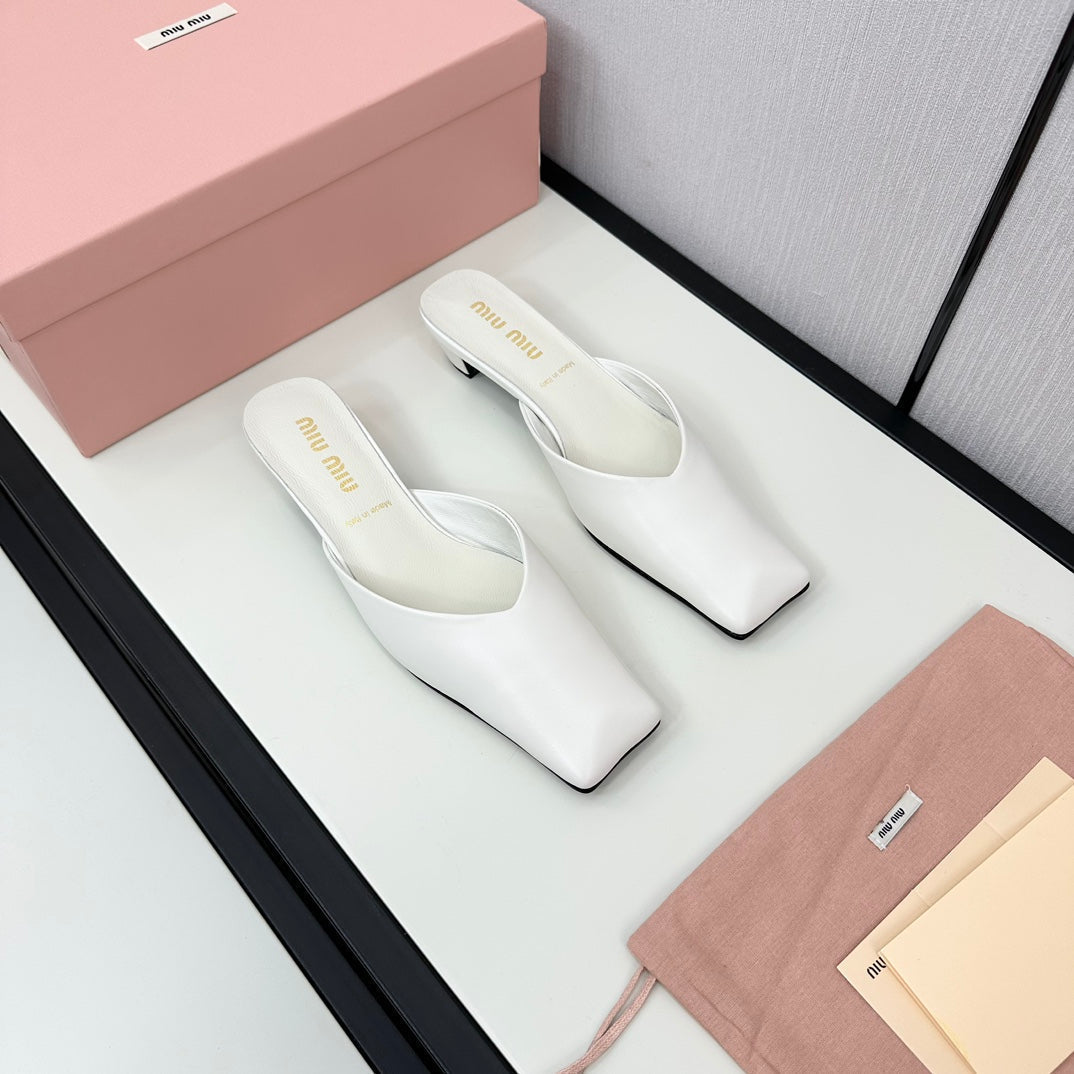 SQUARE TOE MULES WHITE SHEEPSKIN - 35