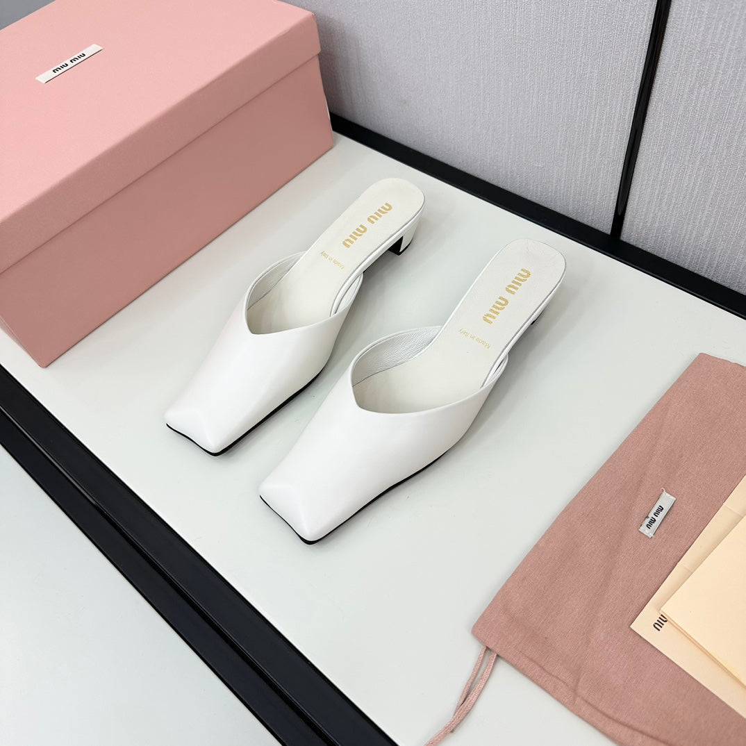 SQUARE TOE MULES WHITE SHEEPSKIN - 35