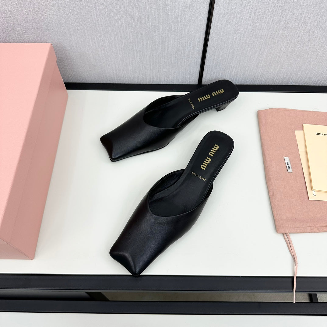 SQUARE TOE MULES BLACK SHEEPSKIN - 35