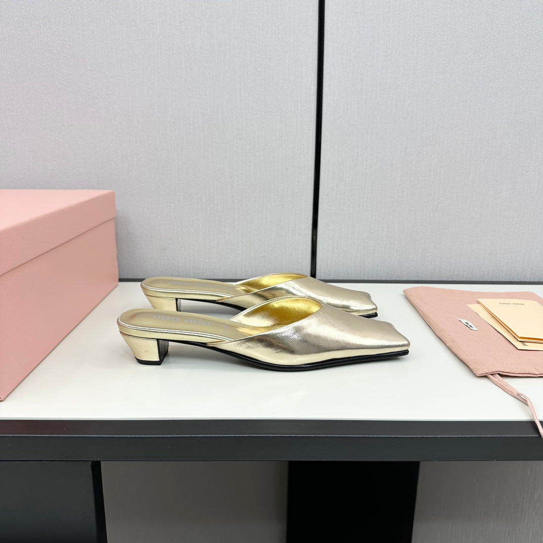 SQUARE TOE MULES METALLIC GOLD SHEEPSKIN - 35