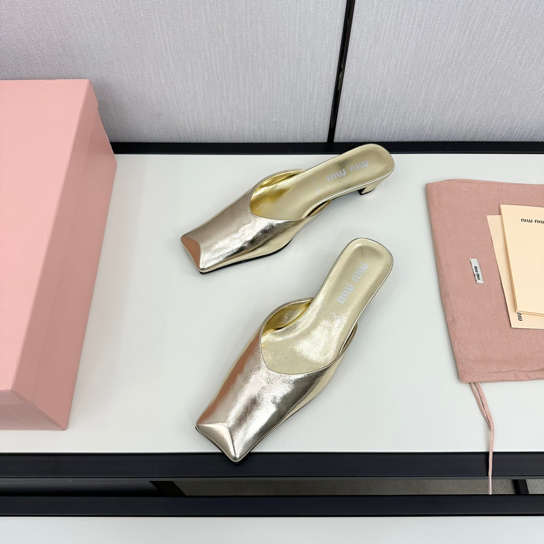 SQUARE TOE MULES METALLIC GOLD SHEEPSKIN - 35