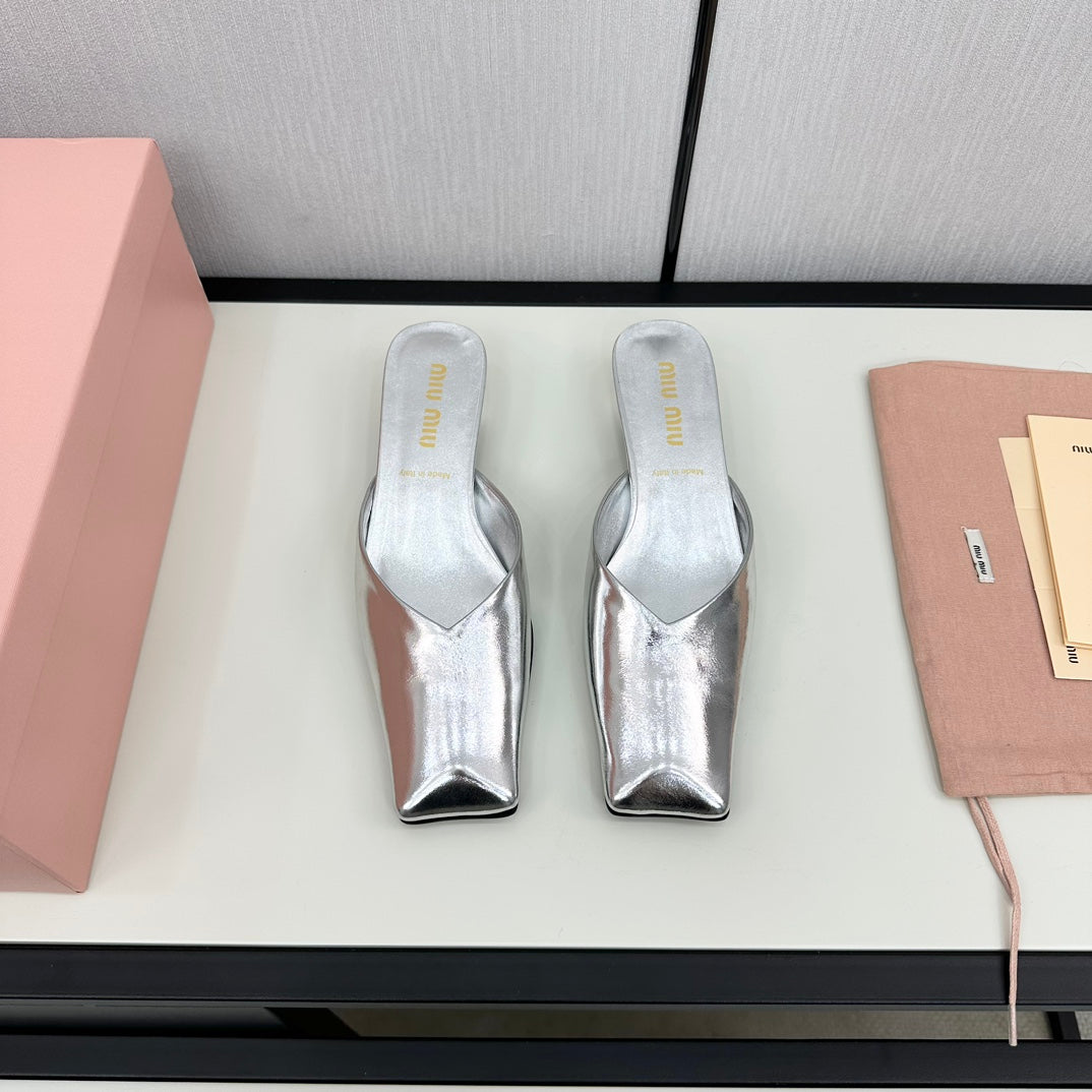 SQUARE TOE MULES SILVER SHEEPSKIN - 35