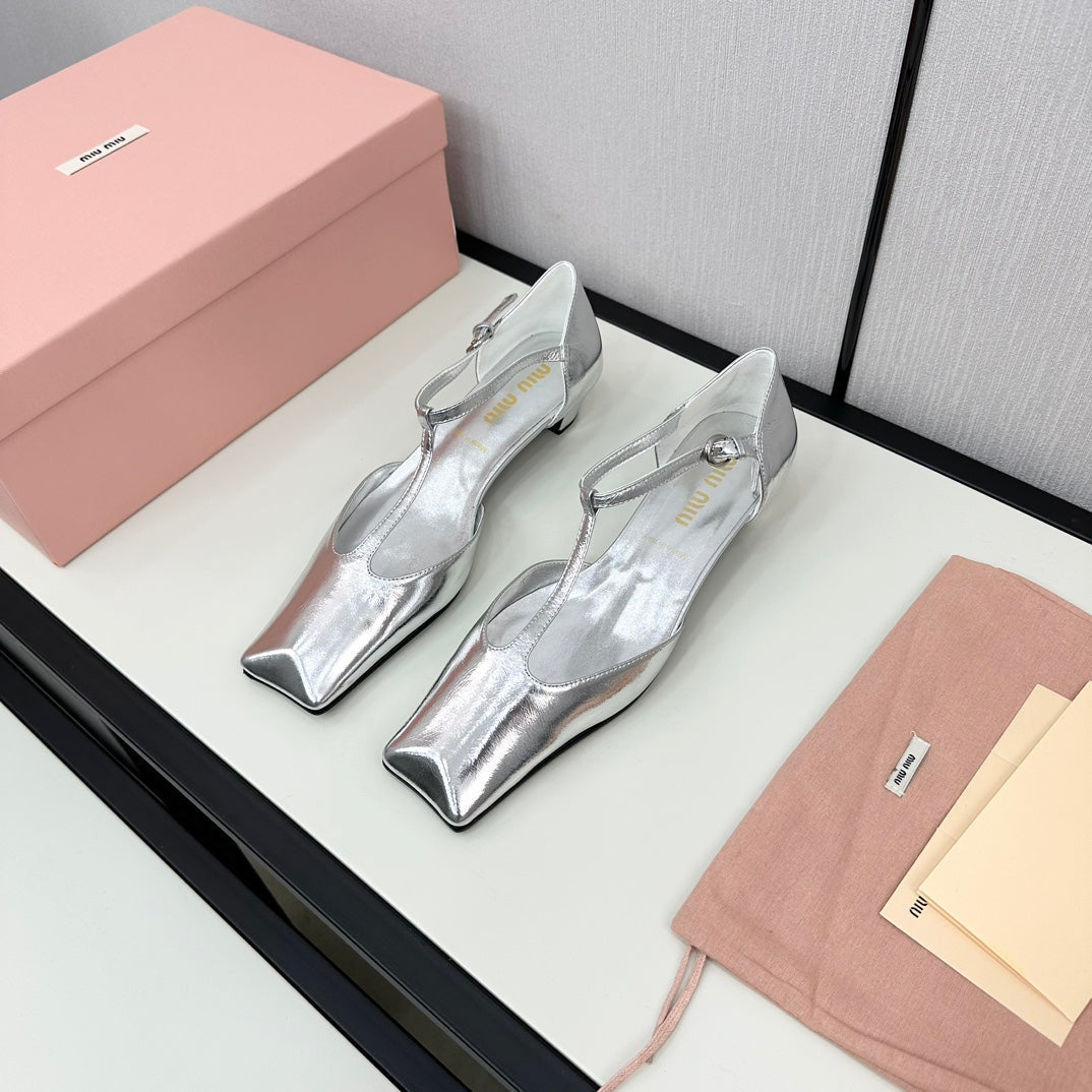 BALLET SANDAL SILVER LAMBSKIN WITH T-STRAP - 35