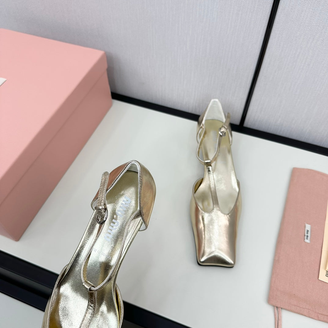 BALLET SANDAL METALLIC GOLD LAMBSKIN WITH T-STRAP - 35