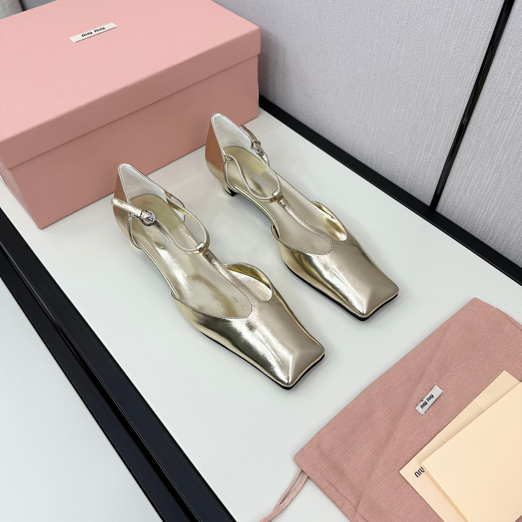 BALLET SANDAL METALLIC GOLD LAMBSKIN WITH T-STRAP - 35