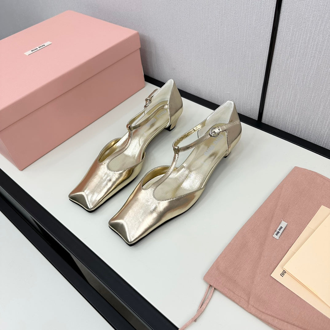 BALLET SANDAL METALLIC GOLD LAMBSKIN WITH T-STRAP - 35