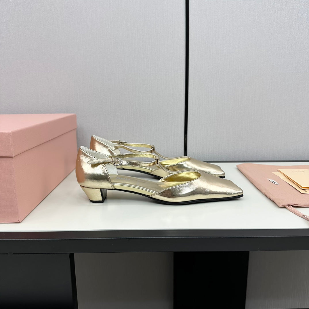 BALLET SANDAL METALLIC GOLD LAMBSKIN WITH T-STRAP - 35