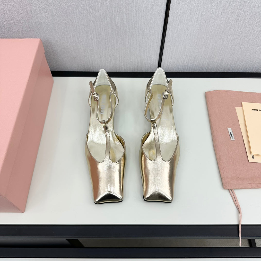 BALLET SANDAL METALLIC GOLD LAMBSKIN WITH T-STRAP - 35