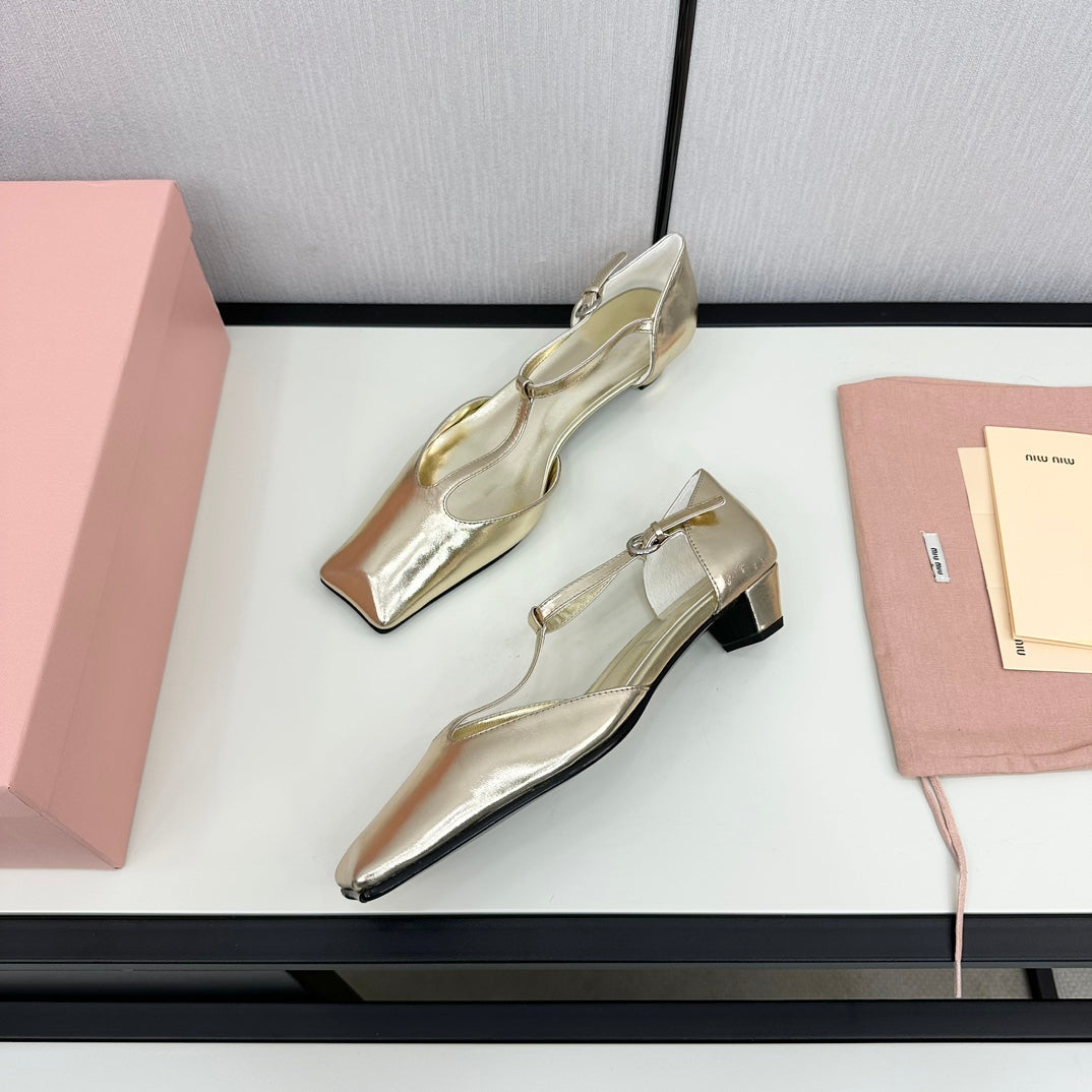 BALLET SANDAL METALLIC GOLD LAMBSKIN WITH T-STRAP - 35