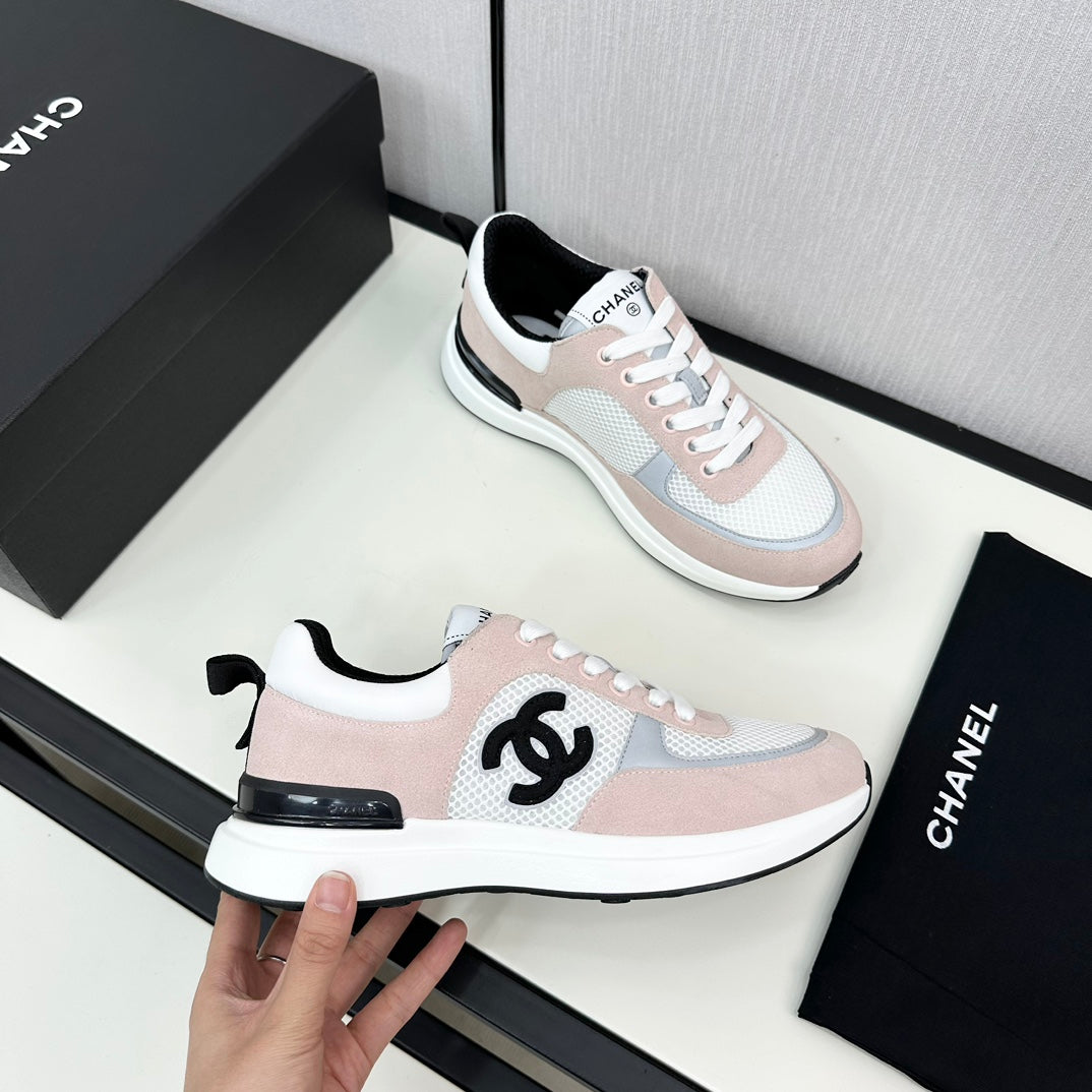 SNEAKER IN LIGHT PINK SUEDE AND WHITE BREATHABLE MESH - 34