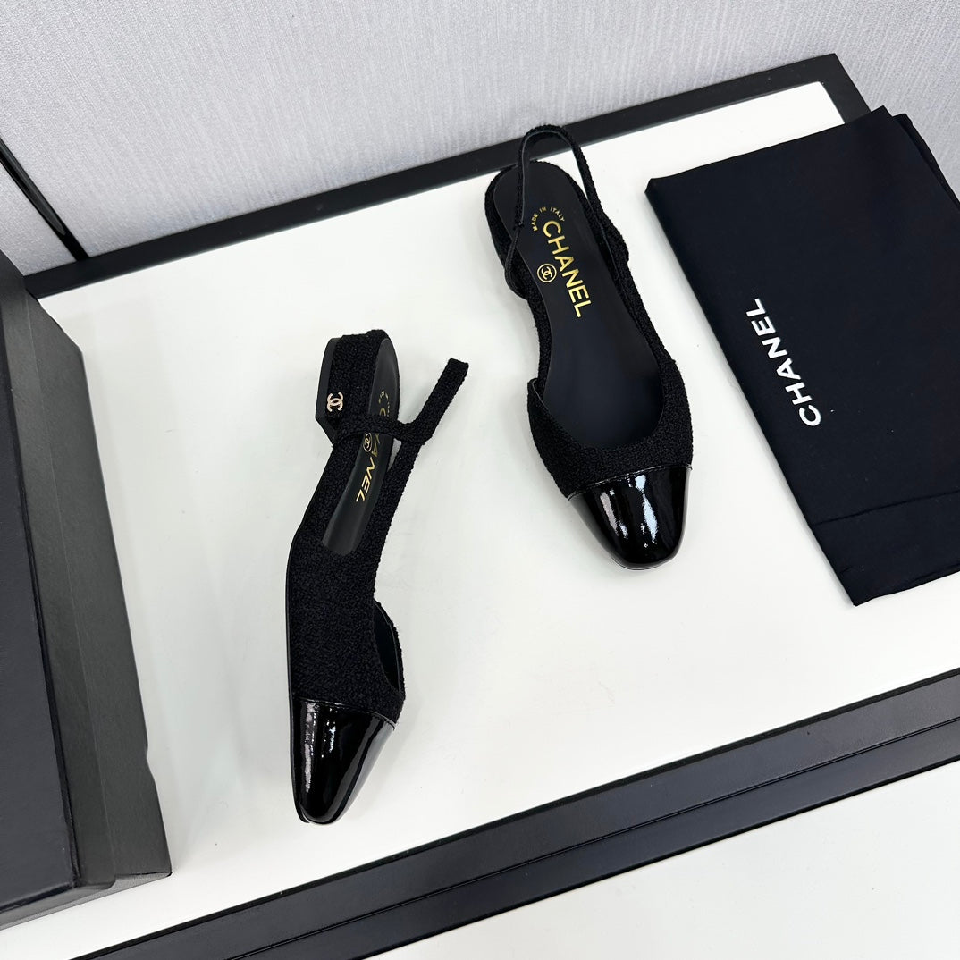 SLINGBACK BLACK TWEED AND CALFSKIN - 34
