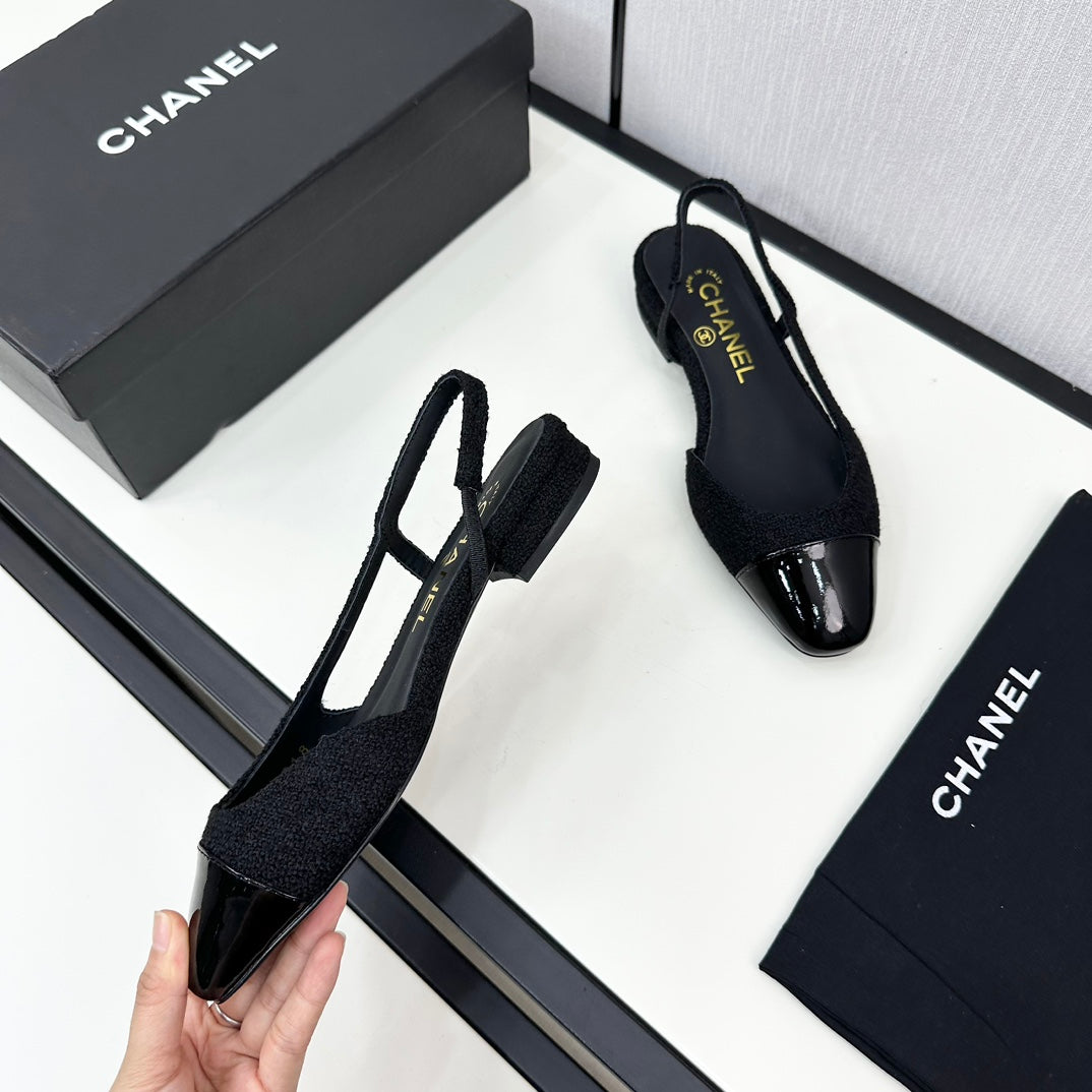 SLINGBACK BLACK TWEED AND CALFSKIN - 34