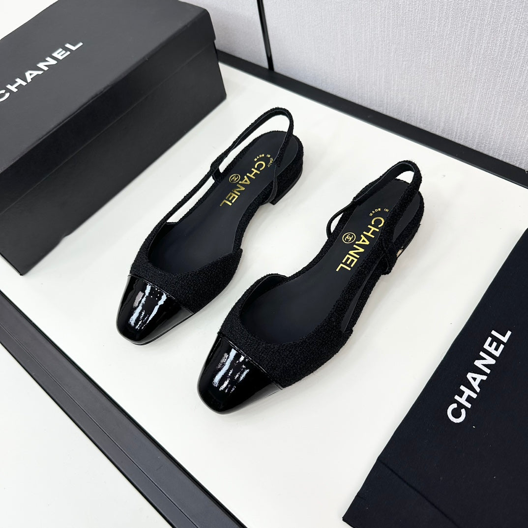 SLINGBACK BLACK TWEED AND CALFSKIN - 34