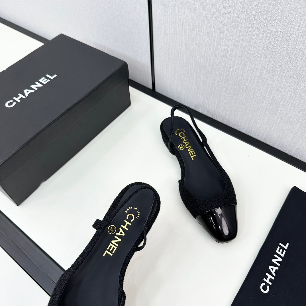 SLINGBACK BLACK TWEED AND CALFSKIN - 34