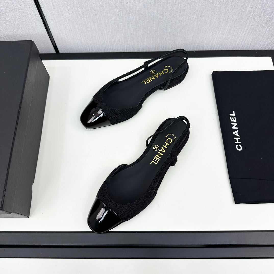 SLINGBACK BLACK TWEED AND CALFSKIN - 34