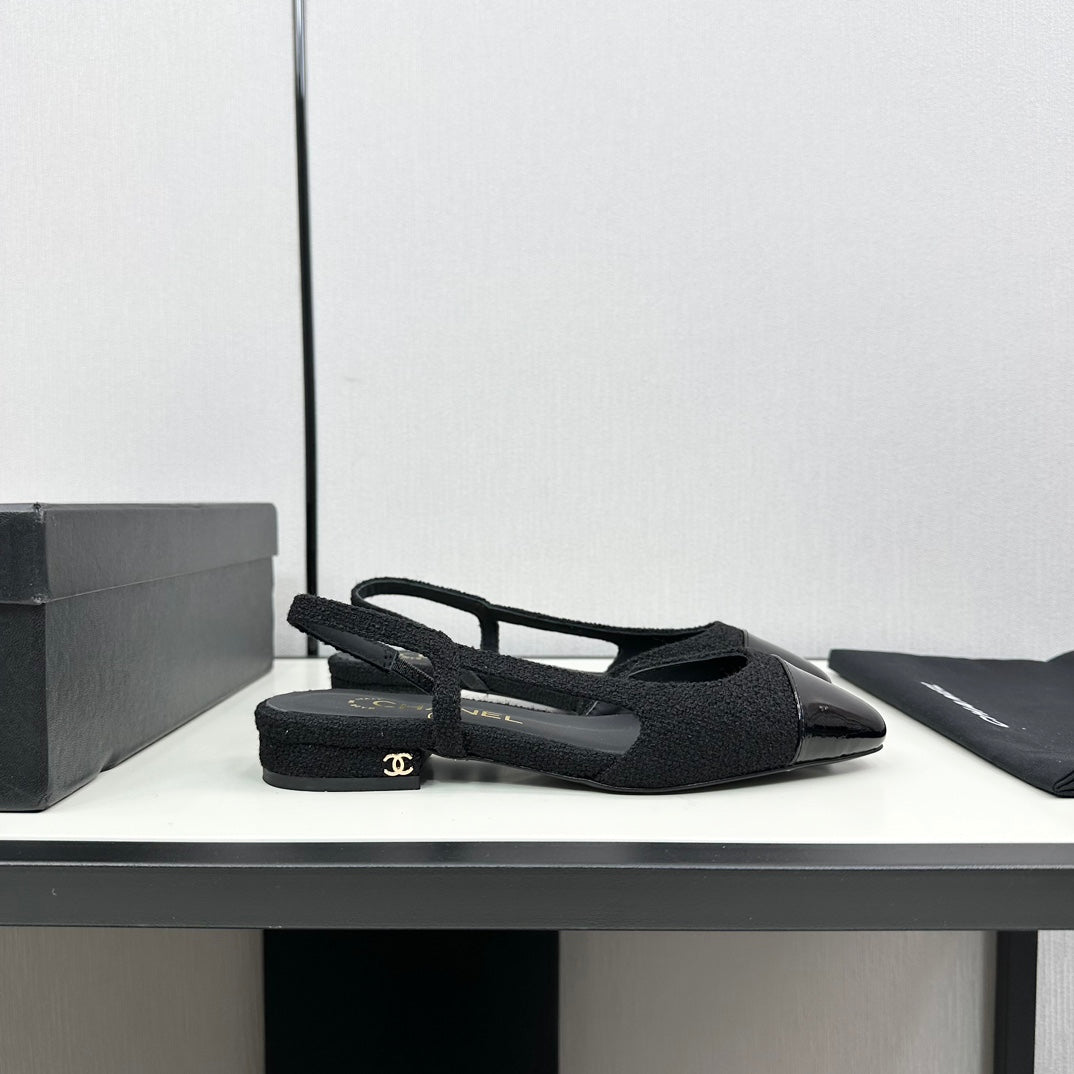 SLINGBACK BLACK TWEED AND CALFSKIN - 34