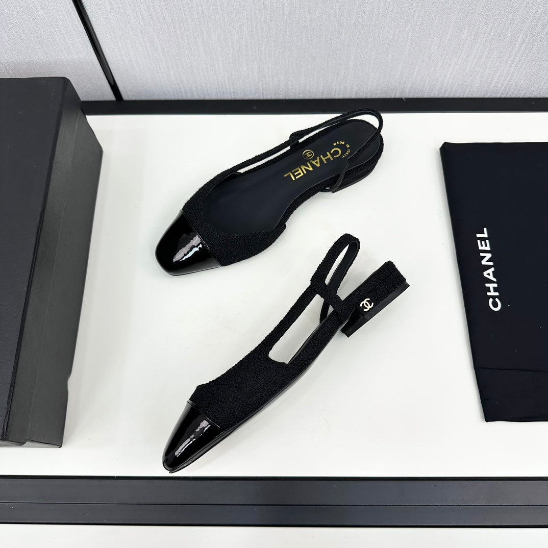 SLINGBACK BLACK TWEED AND CALFSKIN - 34