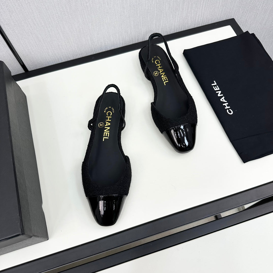 SLINGBACK BLACK TWEED AND CALFSKIN - 34