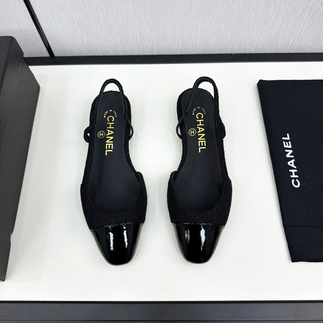 SLINGBACK BLACK TWEED AND CALFSKIN - 34