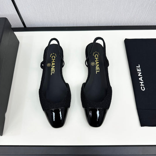SLINGBACK BLACK TWEED AND CALFSKIN - 34