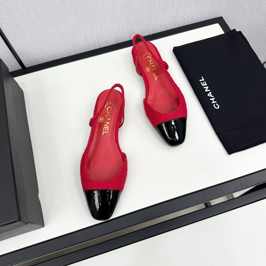 SLINGBACK ROSE RED TWEED AND BLACK CALFSKIN - 34